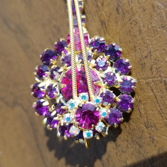 Vintage Rare Fantastic Juliana D&E Pink, Purple, AB Rhinestone Banjo Pin Brooch - Picture 5 of 14